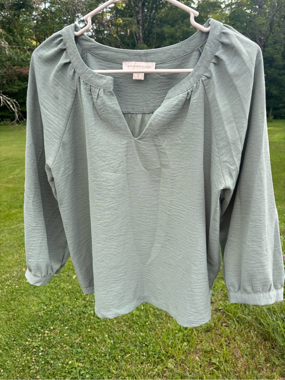 Monteau Sage Green Peasant Blouse